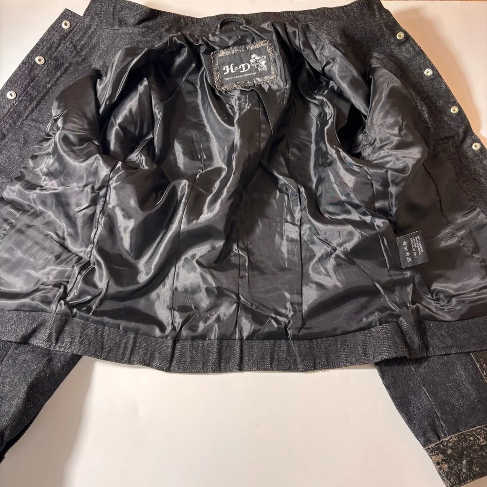 H&D Classic Distressed Leather Denim Moto Jacket Snaps Dressy Casual Biker Large - Picture 8 of 15